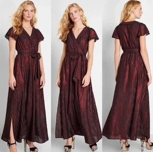 MODCLOTH Your Time To Shine Wrap Maxi Dress Size L Red Metallic Whimsigoth Witch - Picture 1 of 10