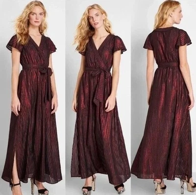 MODCLOTH Your Time To Shine Wrap Maxi Dress Size L Red Metallic Whimsigoth Witch - Image 1 of 4
