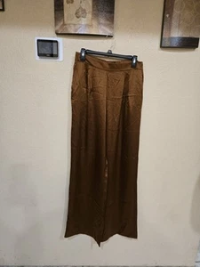 Cuyana Pantalone Charmeuse Lavabile Gamba Larga Seta In Castagno Taglia Large - Foto 1 di 7