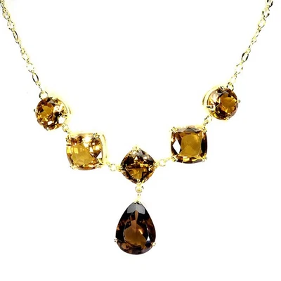 Colar de prata esterlina 925 pera quartzo fumê citrino feito à mão pedra preciosa 18 polegadas - Imagem 1 de 4