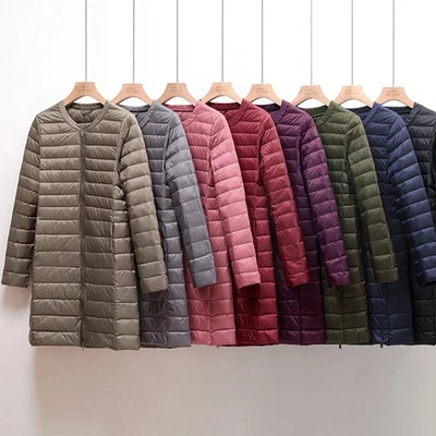 Damen Lange Leichte Daunenjacke Winter Hochwertige Jacke Kragenlos Plus Size - Bild 1 von 4