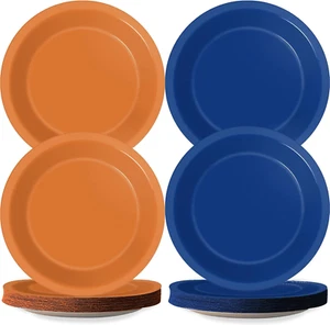 48 Pcs Orange Blue Party Plates Birthday Party Disposable Paper Dessert Plates S - Picture 1 of 12