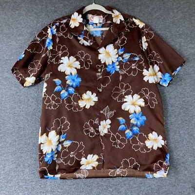 Винтажная гавайская рубашка 70-х Nani of Hawaii мужская размер XL очень большая коричневая с цветочным рисунком - Изображение 1 из 4