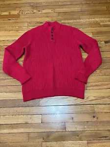 LL Bean Herren Pullover Gr. Large TALL LT rot Baumwolle dick Fischer Strick 1/4 Knopf - Bild 1 von 4