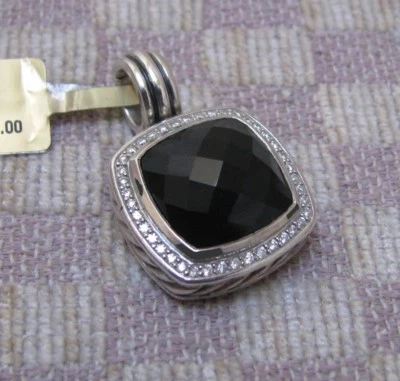 NEW DAVID YURMAN STERLING ALBION PENDANT 14mm BLACK ONYX & DIAMONDS retail $1475 - Image 1 of 4