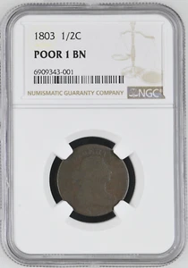 1803 NGC POOR 1 BN - Draped Bust Half Cent 1/2C - Lowball - Bild 1 von 2