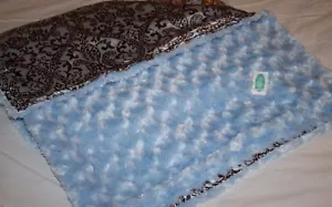 Ally Zabba Baby Blanket Brown Blue Satin Aloha Minky Swirl Soft Plush 28" X 34" - Picture 1 of 10