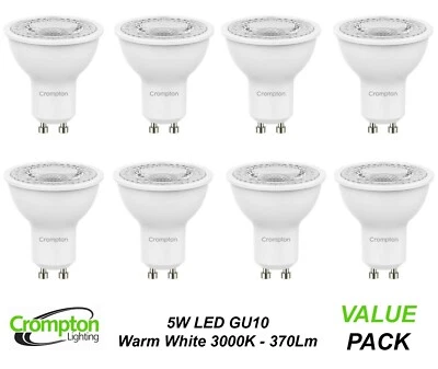 Crompton 5W LED GU10 Globes Bulbs Lamps 240V Warm White 3000K 370Lm Wide Beam - Image 1 of 2