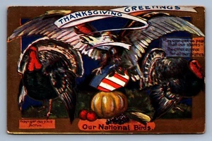 Postcard Vtg Holiday Thanksgiving Greetings Our National Birds 1908 - Picture 1 of 2