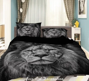 3D Lion Grey Quilt Cover Set Duvet Cover Bedding Pillowcases - Picture 1 of 6