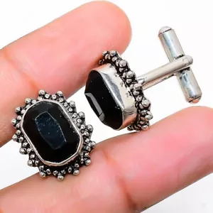 Black Spinel Gemstone 925 Sterling Silver Cufflinks Stnd. M237 - Picture 1 of 6