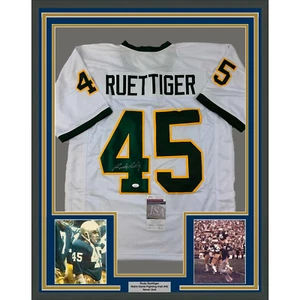 Framed Autographed/Signed Rudy Ruettiger 33x42 ND White/Green Jersey JSA COA - Picture 1 of 2