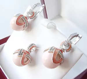 OFFERTA! SUPERBO SET ORECCHINI E PENDENTI ARGENTO STERLING con ORIGINALE CORALLO E SMALTO - Foto 1 di 2
