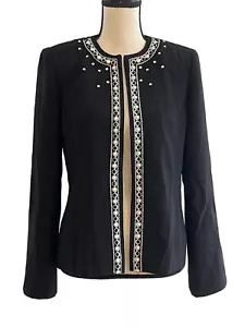 Coldwater Creek Misses Open Front Jacket Long Sleeve Black Embellished Size 6 - Picture 1 of 12