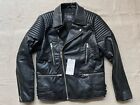 ❤️‍🔥Zara Mens Size M Small Fit Faux Leather Biker Jacket Black New Zips NEW❤️