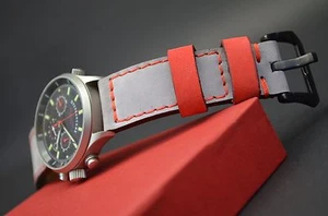 UHRENARMBAND 26 24 22 MM ECHT LEDER NUBUK FOREST GRAU ROT FÜR PANERAI MA STRAP - Bild 1 von 12
