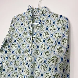 Le Bazar Coastal Button Front Shirt Top Womens Small Floral Tree Print Ruffle - Picture 1 of 9