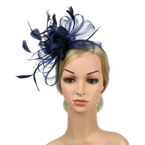 Women Fascinator Hat Feather Flower Headband Wedding Party Headwear Hair Clip - Picture 1 of 63