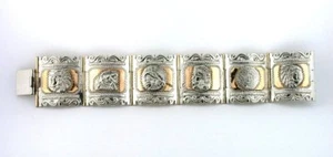 Bracciale Vintage Azteco Maya 6 Pannelli Temi Assortiti Argento Sterling 6 3/4 Pollici - Foto 1 di 6