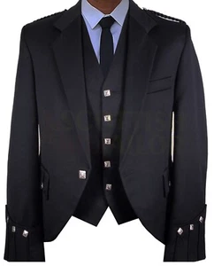 Black Argyll kilt jacket and waistcoat wedding highland kilt jacket For Sale - Picture 1 of 2