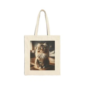 Cotton Canvas Tote Bag Maine Coon Cat Posing Design 4, Gift Birthday Everyday - Picture 1 of 15