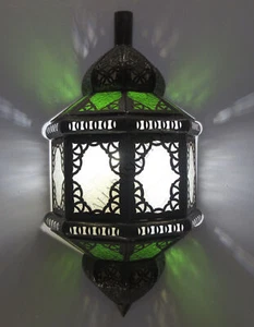 Orientalische Lampe Wandlampe "Kenitra" Grün-Weiß 45x20cm Metall-Glas Handmade - Bild 1 von 2