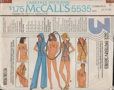 McCall's 5535 Bikini, Hooded Jumpsuit Romper Cover Up Vintage 70s Pattern Uncut - Image 1 of 4