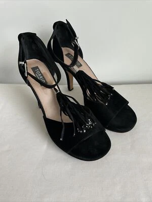 Zapatos de tacón Torrid para mujer 11 negros de gamuza con flecos punta abierta 11M Foto 1 de 4