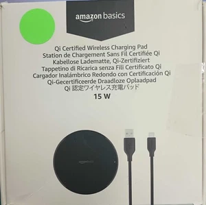 Amazon Basics 15W Qi Certified Wireless Phone Charger Pad, Fast Charging - Black - Picture 1 of 1