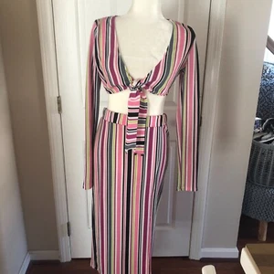 Fashion Nova Women's Top & Skirt Multicolor Striped Set -SIZE: LARGE READ BELOW - Picture 1 of 5