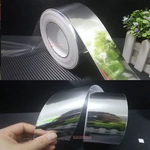 50mm Wide Adhesive Car Glossy Silver Mirror Chrome Vinyl Tape Wrap Sticker - CB - Picture 1 of 9