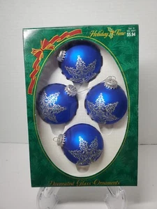 De colección. 4 adornos navideños de vidrio Krebs azul con copos de nieve plateados brillantes - Imagen 1 de 5