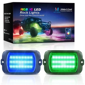 2pcs Q1 Max RGB+IC LED Rock Lights Chasing Dream Color, Underglow Lighting Kits - Foto 1 di 11