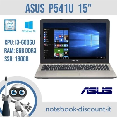 Asus P541U  Notebook 15"   Cpu i3-6006u Ram 8gb DDR4  M2-sata  SSD 180gb Win10P - Imagen 1 de 4