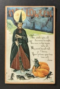 1919 Halloween Witch and Mice with Pumkin Embossed Postcard Cover Lyme CT - Picture 1 of 2