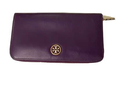 Tory Burch ~Leather EMERSON ZIP CONTINENTAL Wristlet Wallet - Purple $195 - Image 1 of 4