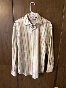 Robert Graham Button Long Sleeve Lime Color Stripes Mens XL Flip Cuff - Picture 1 of 7