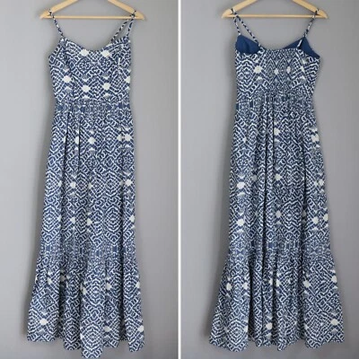 Betsey Johnson Womens Dress 4 Blue Linen  Maxi Midi Spaghetti Straps Smocked - Image 1 of 4