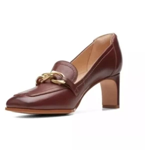 BNIB Clarks Ladies SEREN55 TRIM British Tan Leather Court Shoes UK 7 D EU 41 - Picture 1 of 8