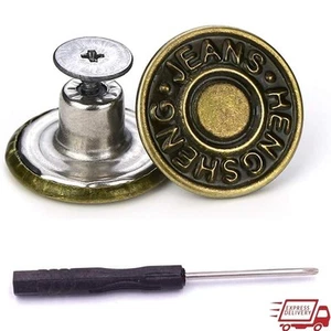 15 Sets No-Sew Removable Metal Jeans Buttons Repair Rivets W/ Screwdriver New - Picture 1 of 6