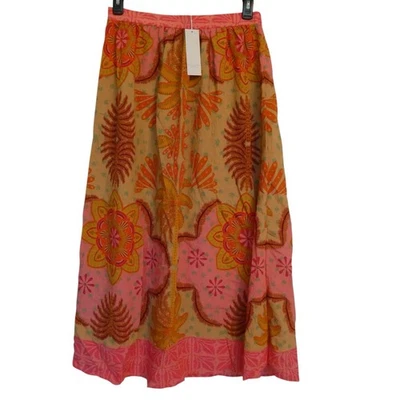 NUEVO CON ETIQUETAS Falda Calypso St. Barth Rosa Naranja Amarillo Verde Palmeras Mujeres M Nueva Foto 1 de 4