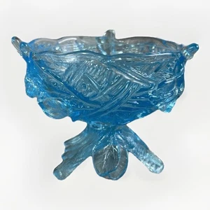 Ciotola porta caramelle vintage FENTON VETRO BLU OBALESCENTE modello foglia - Foto 1 di 11