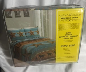 Horse Themed Western King Size Sheet Set Texas Star Egyptian Comfort NIP NEW - Picture 1 of 9