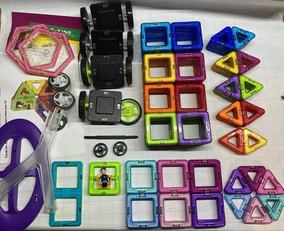 LOT Magformers Magnetic Tile Blocks 173 pieces. INCOMPLETE Mini-Cars + Carnival  - Image 1 of 4