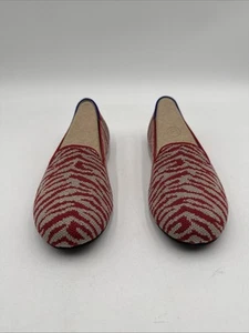 Girls Rothy’s “THE LOAFER” White/Red Zebra Print Knit Round Toe Flats Size 4 - Picture 1 of 7