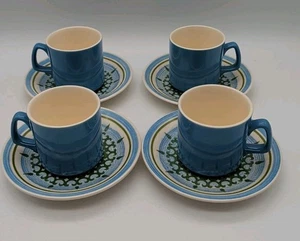 Juego de 4 tazas y platillos de colección Royal Ironstone Cavalier patrón floral verde y azul - Imagen 1 de 7