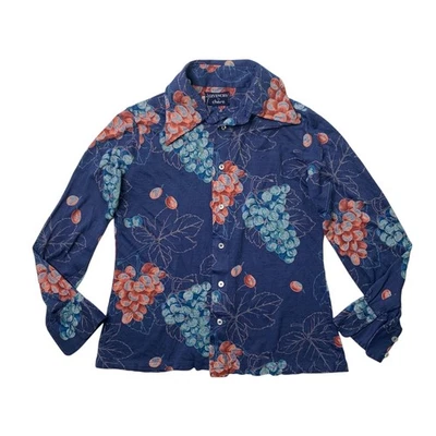 Vintage Givenchy For Chesa Shirt Womens 12 Blue Button Up Floral Long Sleeve Top - Image 1 of 4