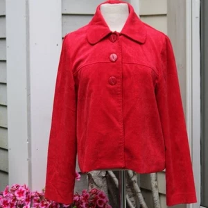 EUC Requirements Red Stretch Corduroy Round Collar Jacket Sz LARGE Box 7 - Picture 1 of 7