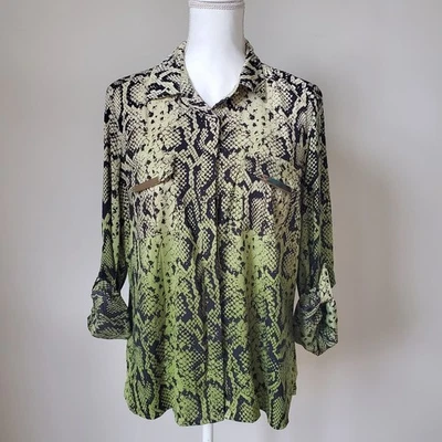Blusa Top Vintage Y2K Años 90 2B Bebe Verde Estampado Serpiente Brillante Botones Dorados L Foto 1 de 4