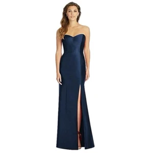 ALFRED SUNG Midnight Blue Strapless Satin Gown D759 Sz 12 From Nordstroms $250 - Picture 1 of 14